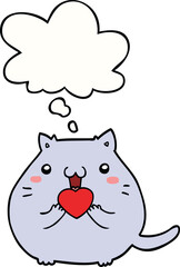 cute cartoon cat in love and thought bubble