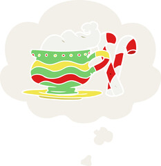 cartoon christmas cocoa and thought bubble in retro style