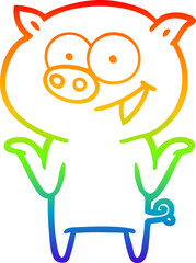 rainbow gradient line drawing cartoon pig with no worries
