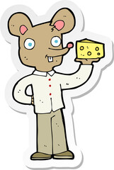 sticker of a cartoon mouse holding cheese
