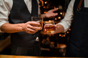 Celebrate whiskey on a friendly party in  restaurant