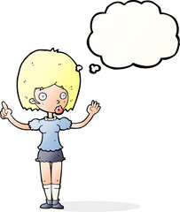 cartoon woman explaining her point with thought bubble