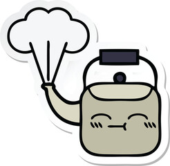sticker of a cute cartoon steaming kettle