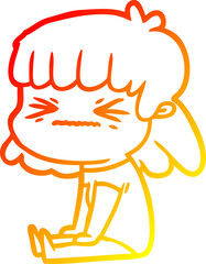 warm gradient line drawing cartoon woman