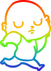 rainbow gradient line drawing cartoon bald man
