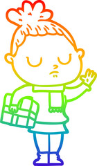 rainbow gradient line drawing cartoon calm woman