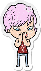 distressed sticker of a cartoon woman