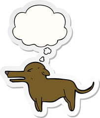 cartoon dog and thought bubble as a printed sticker