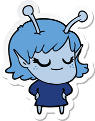 sticker of a smiling alien girl cartoon
