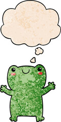 cute cartoon frog and thought bubble in grunge texture pattern style