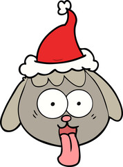 line drawing of a dog face panting wearing santa hat