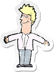 retro distressed sticker of a cartoon happy man
