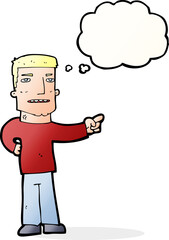 cartoon man pointing with thought bubble