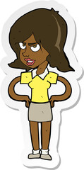 sticker of a cartoon annoyed woman with hands on hips