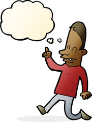 cartoon happy man pointing with thought bubble