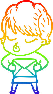recommend clip art: rainbow gradient line drawing cartoon woman with eyes shut