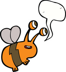 cartoon happy bee with speech bubble