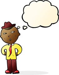 cartoon man wearing hat with thought bubble