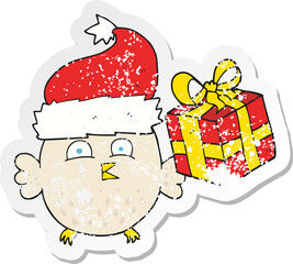 retro distressed sticker of a cartoon  christmas owl