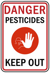 Pesticide application warning sign and labels keep out