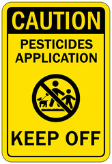 Pesticide application warning sign and labels keep off