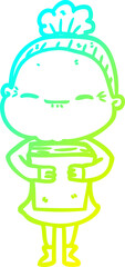 cold gradient line drawing cartoon peaceful old woman