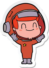 sticker of a happy cartoon astronaut man