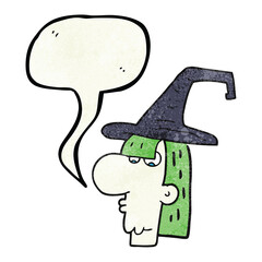 speech bubble textured cartoon witch head