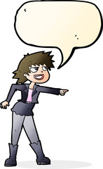 cartoon woman pointing with speech bubble
