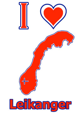 Norwegen Karte Flagge mit der Stadt Leikanger