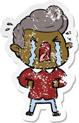 distressed sticker of a cartoon crying man