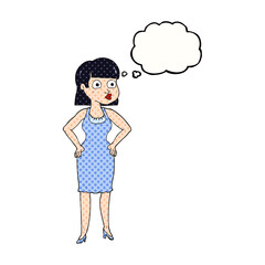 thought bubble cartoon woman with hands on hips