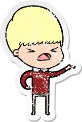 distressed sticker of a cartoon stressed man