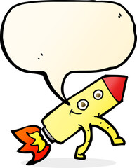 cartoon happy rocket with thought bubble
