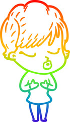 rainbow gradient line drawing cartoon woman with eyes shut