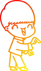 warm gradient line drawing happy cartoon boy