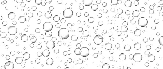 Water bubbles set isolated on white background. Air water bubbles for soda effect, transparent backdrop, icon design, champagne bubbles, texture and wallpaper. Water drops pattern, vector illustration