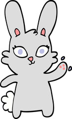 cute hand drawn doodle style cartoon rabbit waving