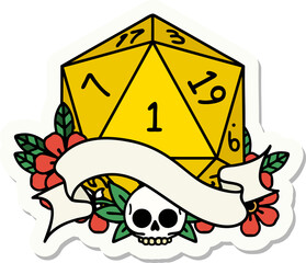 natural one d20 dice roll sticker