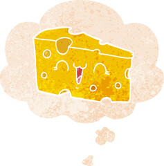 cartoon cheese and thought bubble in retro textured style