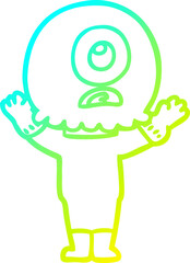 cold gradient line drawing cartoon cyclops alien spaceman