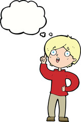cartoon boy with idea with thought bubble