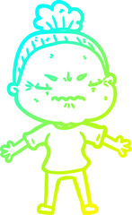 cold gradient line drawing cartoon annoyed old lady