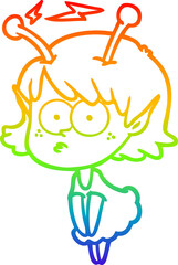 rainbow gradient line drawing cartoon alien girl