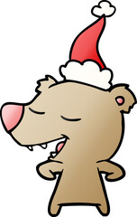 gradient cartoon of a bear wearing santa hat