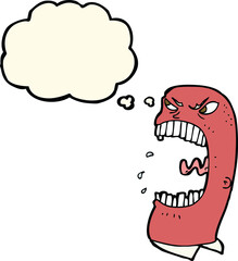 cartoon furious man shouting with thought bubble