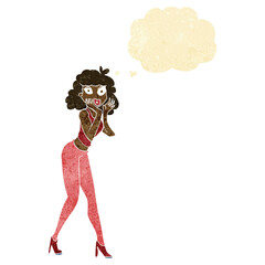 cartoon surprised woman with thought bubble