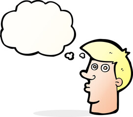 cartoon confused man with thought bubble