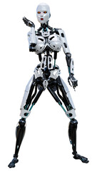 3D Rendering Female Robot on White