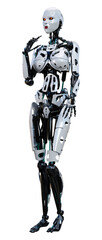 3D Rendering Female Robot on White